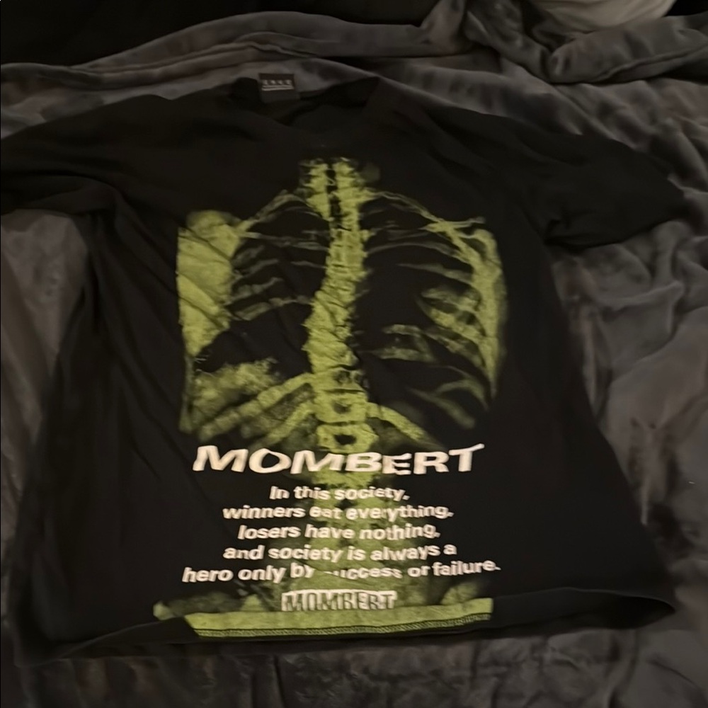 Mombert Black Graphic Tee with Green Skeleton Design
